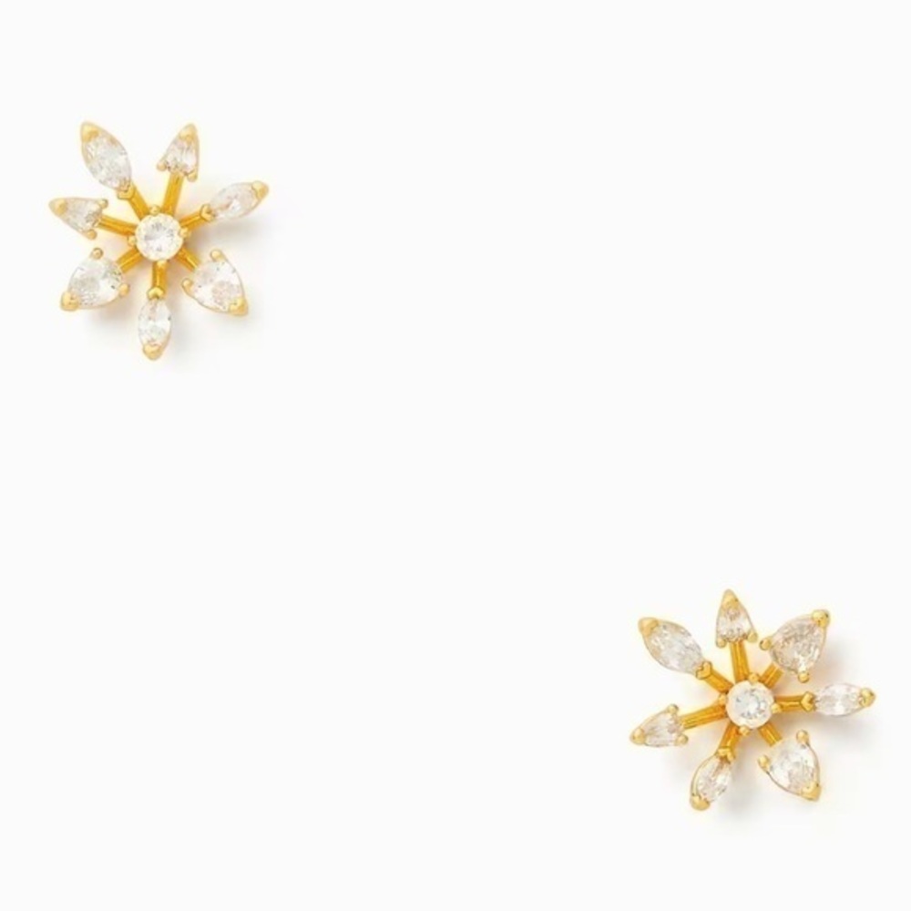 LAST PAIR🆕kate spade♠️Sparkly Snowflake Gold Stud Earrings Cubic Zirconia SALE